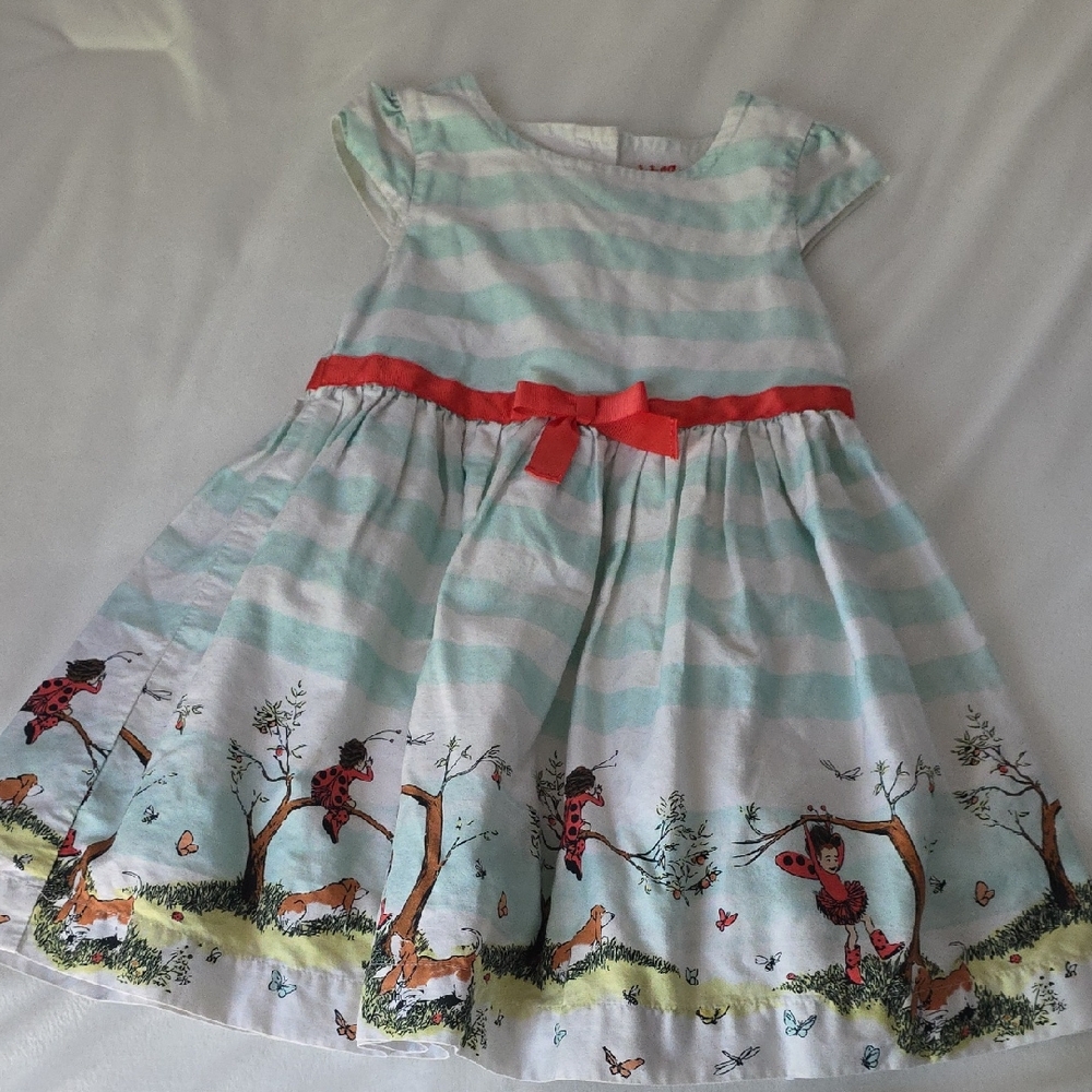 Adorable Striped Kids Dress with Forest Print